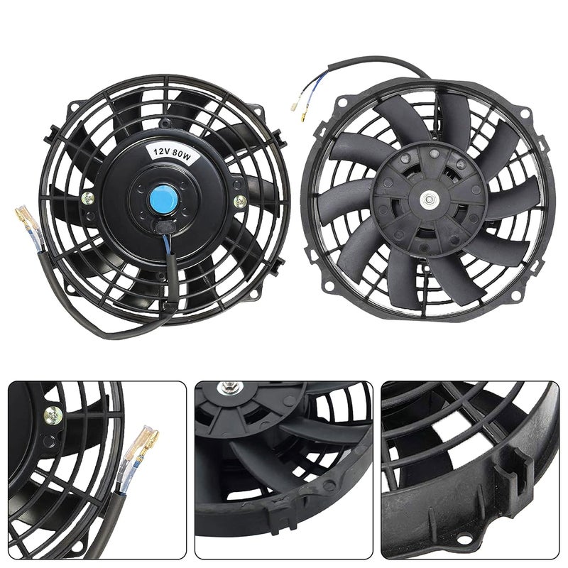 GESEXI 7 Inch Slim Fan Push Pull Electric Radiator Cooling Fan Universal High Performance 12V 80W Motor with Fan Mounting Kit (Black) - Image 2